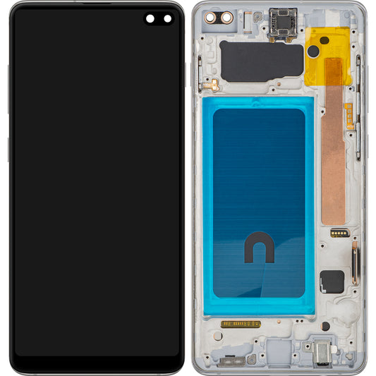 Display con Touchscreen MP compatibile con Samsung Galaxy S10+ G975, con Cornice, Argento
