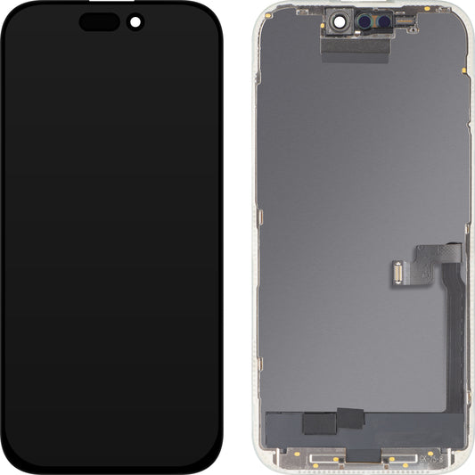 Display con Touchscreen MP compatibile con Apple iPhone 16 Pro, con Cornice, Versione OLED FHD Diagnostic, Nero