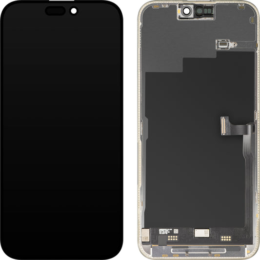 Display con Touchscreen MP compatibile con Apple iPhone 15 Pro Max, con Cornice, Versione Premium Soft OLED FHD 120Hz, Nero