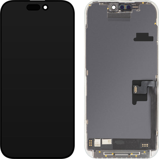 Display con Touchscreen MP compatibile con Apple iPhone 16 Pro, con Cornice, Versione Soft OLED FHD 120Hz IC Movable, Nero