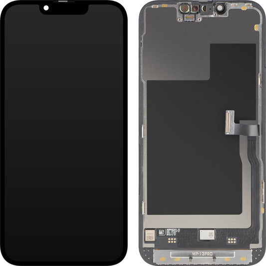 Display con Touchscreen MP compatibile con Apple iPhone 13 Pro, con Cornice, Versione Premium Soft OLED FHD 120Hz Diagnostico, Nero