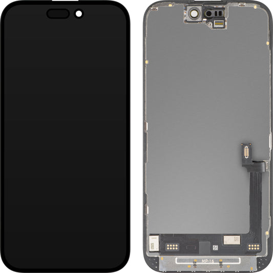 Display con Touchscreen MP compatibile con Apple iPhone 16, con Cornice, Versione Premium Soft OLED FHD 120Hz Diagnostico, Nero