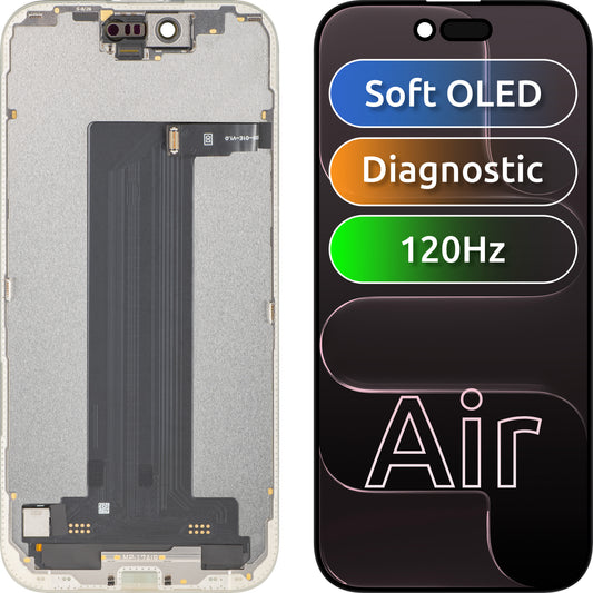 MP Touchscreen Display compatible with Apple iPhone 17 Air, with Frame, OLED FHD 120Hz Diagnostic Soft Version, Black