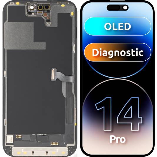 Display con Touchscreen MP compatibile con Apple iPhone 14 Pro, con Cornice, Versione OLED FHD Diagnostic, Nero