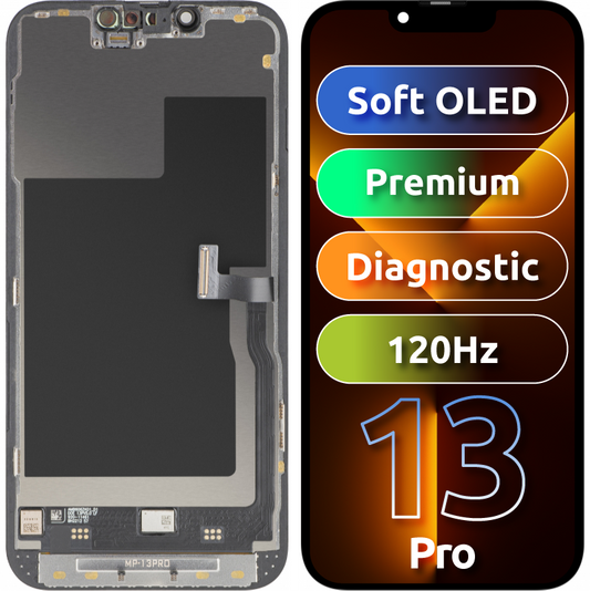 Display con Touchscreen MP compatibile con Apple iPhone 13 Pro, con Cornice, Versione Premium Soft OLED FHD 120Hz Diagnostico, Nero