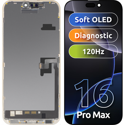 Display con Touchscreen MP compatibile con Apple iPhone 16 Pro Max, con Cornice, Versione Software OLED FHD Diagnostica, Nero