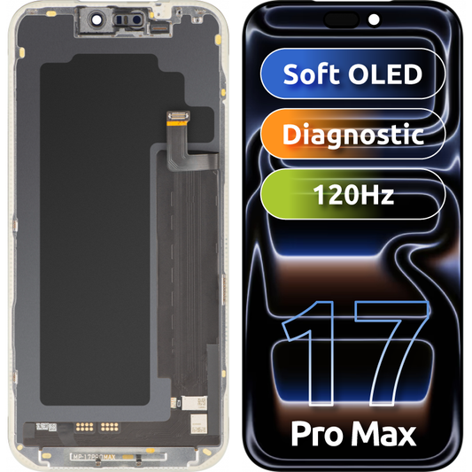 Display con Touchscreen MP compatibile con Apple iPhone 17 Pro Max, con Cornice, Versione Software OLED FHD Diagnostica, Nero
