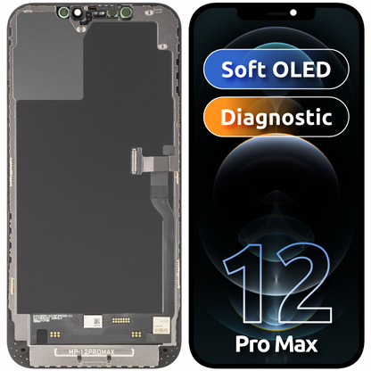Display con Touchscreen MP compatibile con Apple iPhone 12 Pro Max, con Cornice, Versione Software OLED FHD Diagnostica, Nero