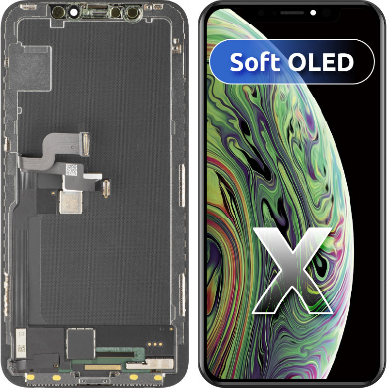 Display con Touchscreen MP compatibile con Apple iPhone X, con Cornice, Versione Soft OLED FHD, Nero