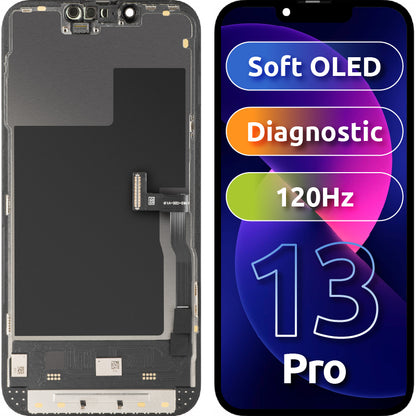 Display con Touchscreen MP compatibile con Apple iPhone 13 Pro, con Cornice, Versione Soft OLED 120Hz FHD Diagnostic, Nero