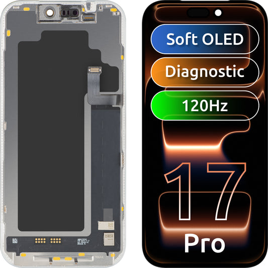 Display con Touchscreen MP compatibile con Apple iPhone 17 Pro, con Cornice, Versione Software OLED FHD 120Hz Diagnostica, Nero