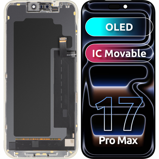 Display con Touchscreen MP compatibile con Apple iPhone 17 Pro Max, con Cornice, Versione OLED FHD IC Movable, Nero