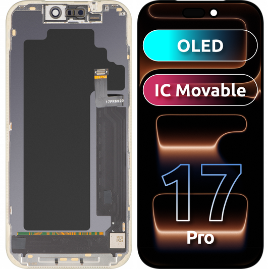 Display con Touchscreen MP compatibile con Apple iPhone 17 Pro, con Cornice, Versione OLED FHD IC Movable, Nero