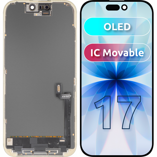 Display con Touchscreen MP compatibile con Apple iPhone 17, con Cornice, Versione OLED FHD IC Movable, Nero