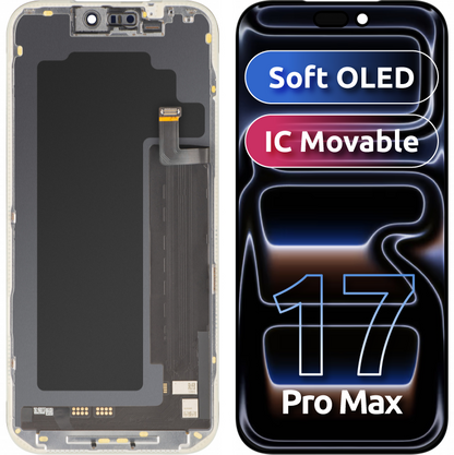 Display con Touchscreen MP compatibile con Apple iPhone 17 Pro Max, con Cornice, Versione Soft OLED FHD IC Movable, Nero
