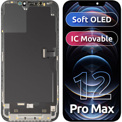 Display con Touchscreen MP compatibile con Apple iPhone 12 Pro Max, con Cornice, Versione Soft OLED IC Movable FHD, Nero