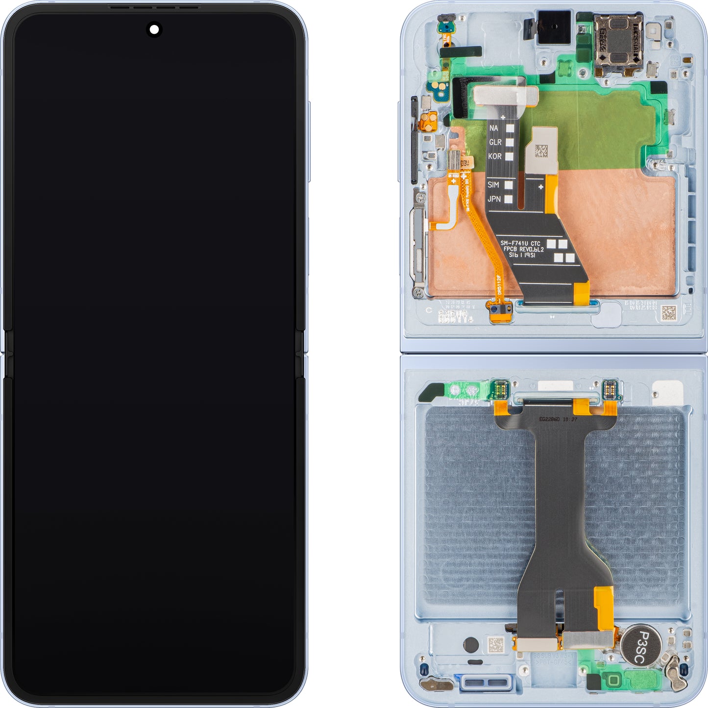 Display con Touchscreen Samsung Galaxy Z Flip6 F741, con Cornice, Sub Inner, Blu, Service Pack GH82-35014C