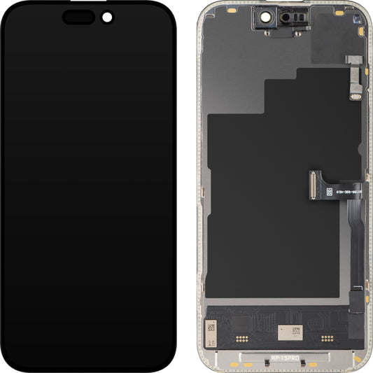 Display con Touchscreen e Sensore di Prossimità MP compatibile con Apple iPhone 15 Pro, con Cornice, Versione Software OLED FHD 120Hz Diagnostica, Nero