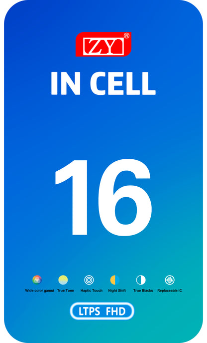 Display con Touchscreen ZY per Apple iPhone 16, con Cornice, Versione LCD In-Cell, Nero