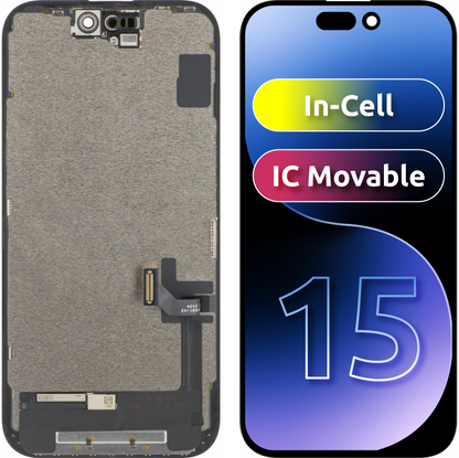ZY Display touchscreen per Apple iPhone 15, con cornice, LCD In-Cell IC mobile, nero 