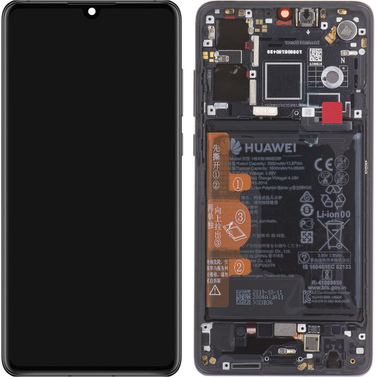 Display touchscreen Huawei P30, con cornice e batteria, nero, service pack 02354HLT