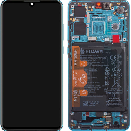 Display con Touchscreen Huawei P30, con Cornice e Batteria, Blu (Aurora Blue), Service Pack 02354HRH