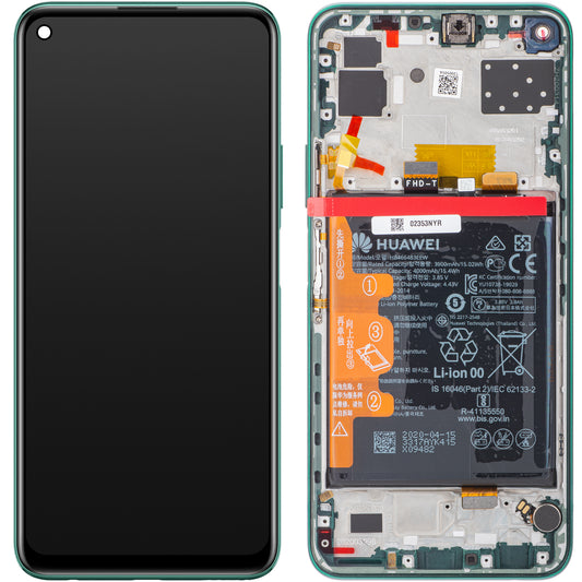 Display touchscreen Huawei P40 lite 5G, con cornice e batteria, colore verde scuro, Service Pack 02353SUP