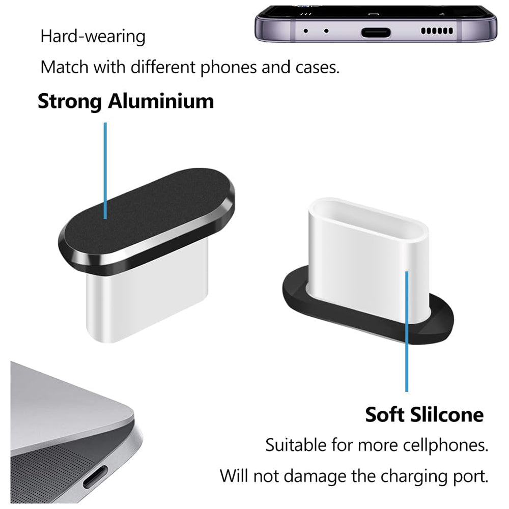 Tappo Antipolvere Porta Telefono Techsuit AD1, USB-C, Set 4 pezzi, Nero