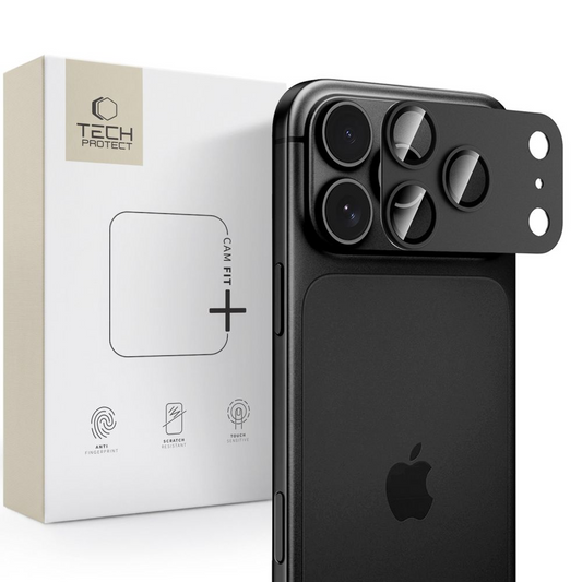 Pellicola protettiva per fotocamera posteriore Tech-Protect CamFull Fit+ per Apple iPhone 18 Pro, vetro temperato, nero