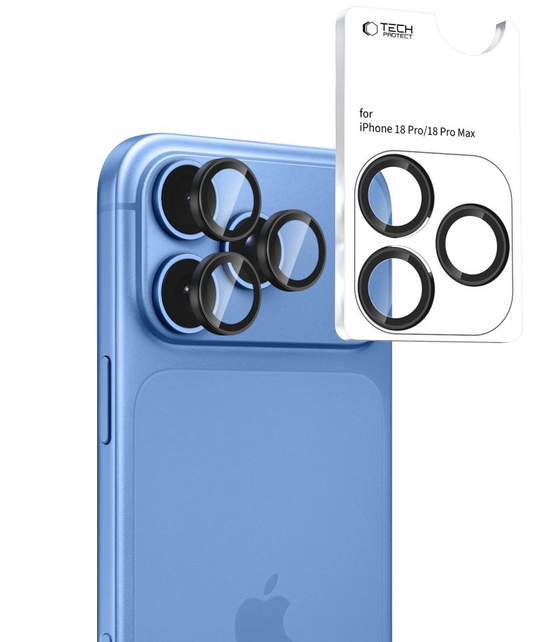 Pellicola protettiva per fotocamera posteriore Tech-Protect CamRing Fit+ per Apple iPhone 18 Pro / 18 Pro Max, vetro temperato, nero