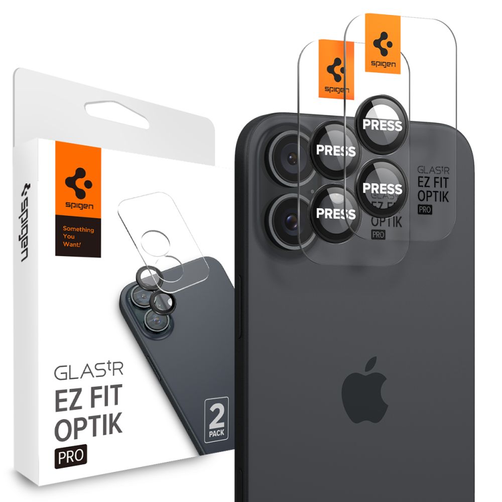 Spigen EZ FIT Pellicola protettiva per fotocamera posteriore per Apple iPhone 16 Plus / 16, protezione del vetro, set di 2 pezzi, nero AGL07921 AGL07921