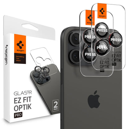 Spigen EZ FIT Pellicola protettiva per fotocamera posteriore per Apple iPhone 16 Pro Max / 16 Pro / 15 Pro Max, protezione del vetro, set 2 pezzi, nero AGL05217 