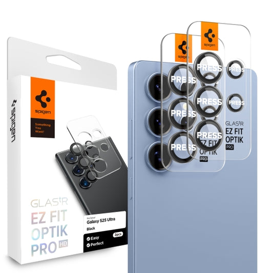 Pellicola Protettiva Posteriore Spigen GlastR EZ FIT Optik Pro HD per Samsung Galaxy S25 Ultra S938, Vetro Temperato, Set 2 pezzi, Nera