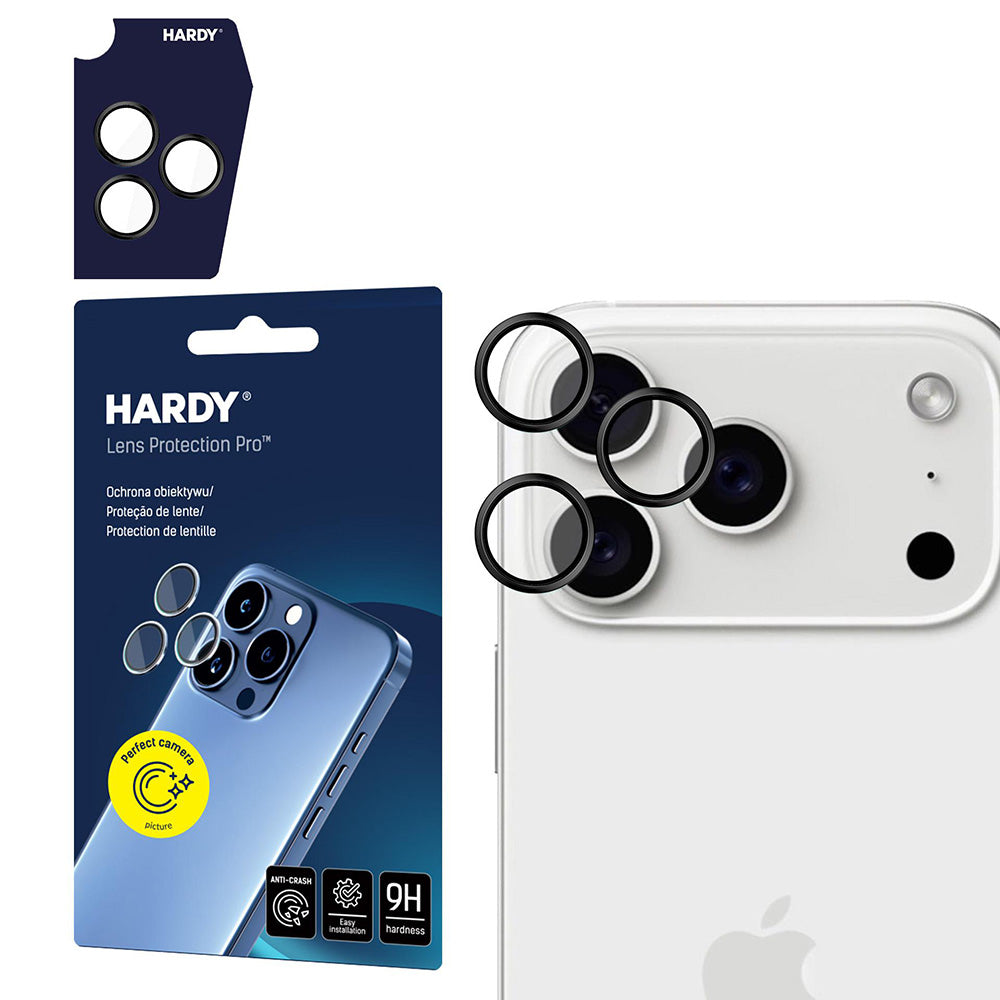 Pellicola Protettiva Posteriore Camera 3MK Hardy Protection Pro per Apple iPhone 17 Pro Max / 17 Pro, Vetro Temperato, Nero