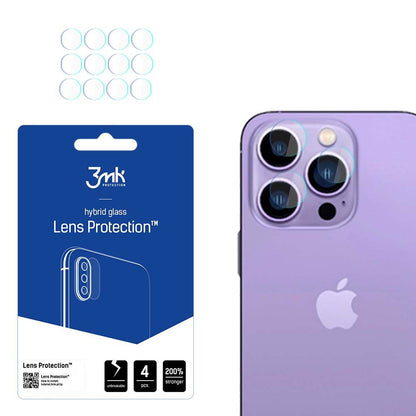 Pellicola protettiva per fotocamera posteriore 3MK Protection per Apple iPhone 14 Pro Max / 14 Pro, Vetro Flessibile, Set da 4 pezzi, Trasparente