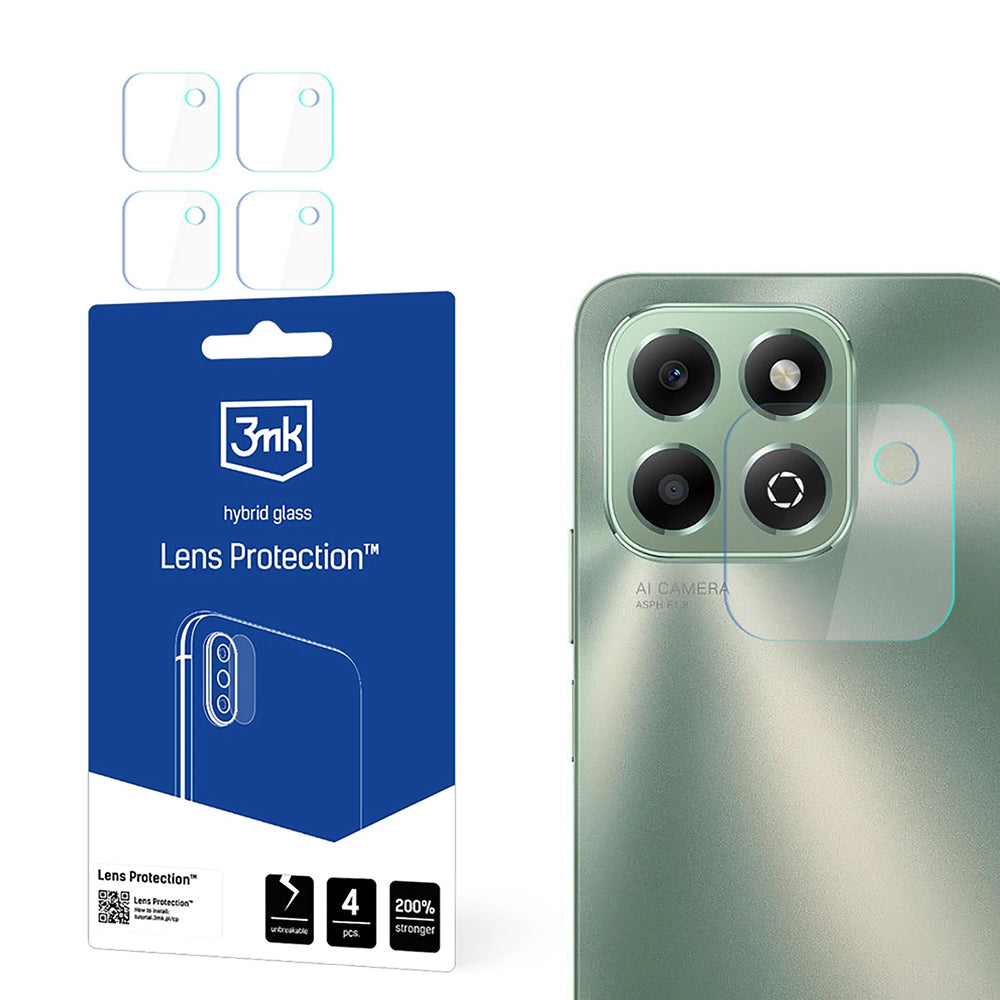 Pellicola protettiva per fotocamera posteriore 3MK Protection per Honor X6b, vetro flessibile, set da 4 pezzi, trasparente