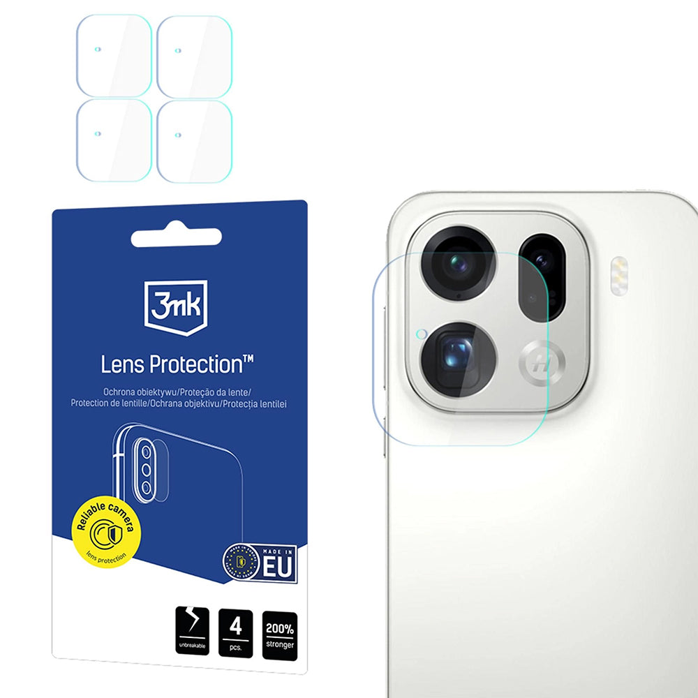 Pellicola Protettiva Posteriore per Fotocamera 3MK Protection per Oppo Find X9 Pro, Vetro Temperato, Set 4 pezzi, Trasparente