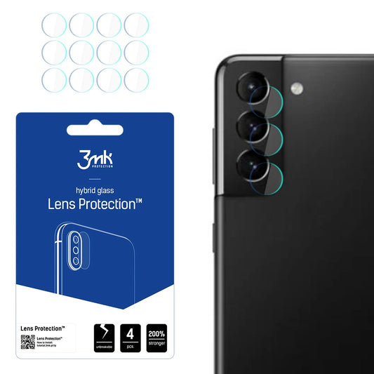 Pellicola protettiva per fotocamera posteriore 3MK Protection per Samsung Galaxy S21 5G G991, Vetro Flessibile, Set da 4 pezzi, Trasparente