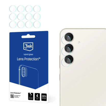 Pellicola protettiva per fotocamera posteriore 3MK Protection per Samsung Galaxy S24 S921, Vetro Flessibile, Set da 4 pezzi, Trasparente