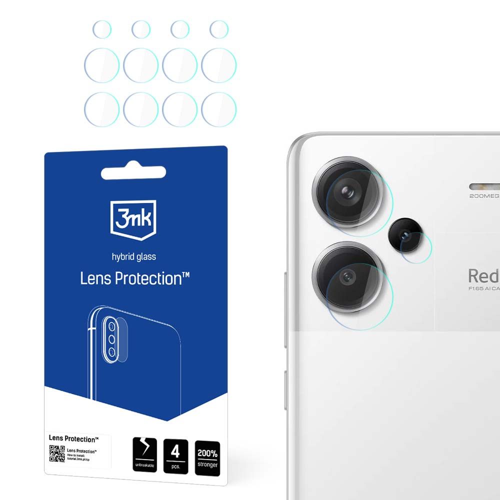 Pellicola protettiva per fotocamera posteriore 3MK Protection per Xiaomi Redmi Note 13 Pro+, Vetro flessibile, Set da 4 pezzi, Trasparente