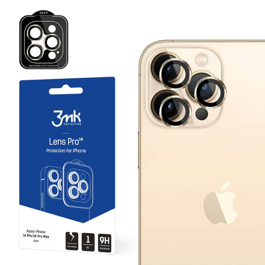 Pellicola protettiva per fotocamera posteriore 3MK Protection Pro per Apple iPhone 14 Pro Max / 14 Pro, Vetro temperato, Dorata