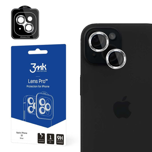 Pellicola protettiva per fotocamera posteriore 3MK Protection Pro per Apple iPhone 15, vetro temperato, argento