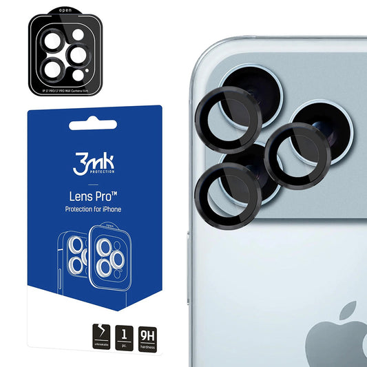 Pellicola protettiva per Fotocamera Posteriore 3MK Protection Pro per Apple iPhone 17 Pro Max / 17 Pro, Vetro Temperato, Nero
