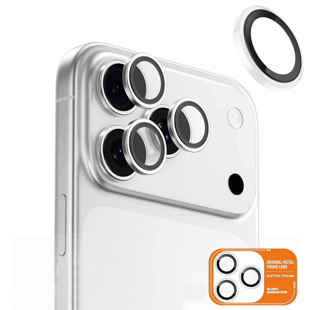Pellicola protettiva Blueo Metal Frame per fotocamera posteriore per Apple iPhone 17 Pro Max / 17 Pro, Vetro Temperato, Trasparente