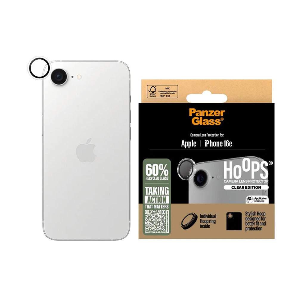 Pellicola protettiva per Fotocamera Posteriore PanzerGlass Hoops per Apple iPhone 16e, Vetro Temperato, Trasparente