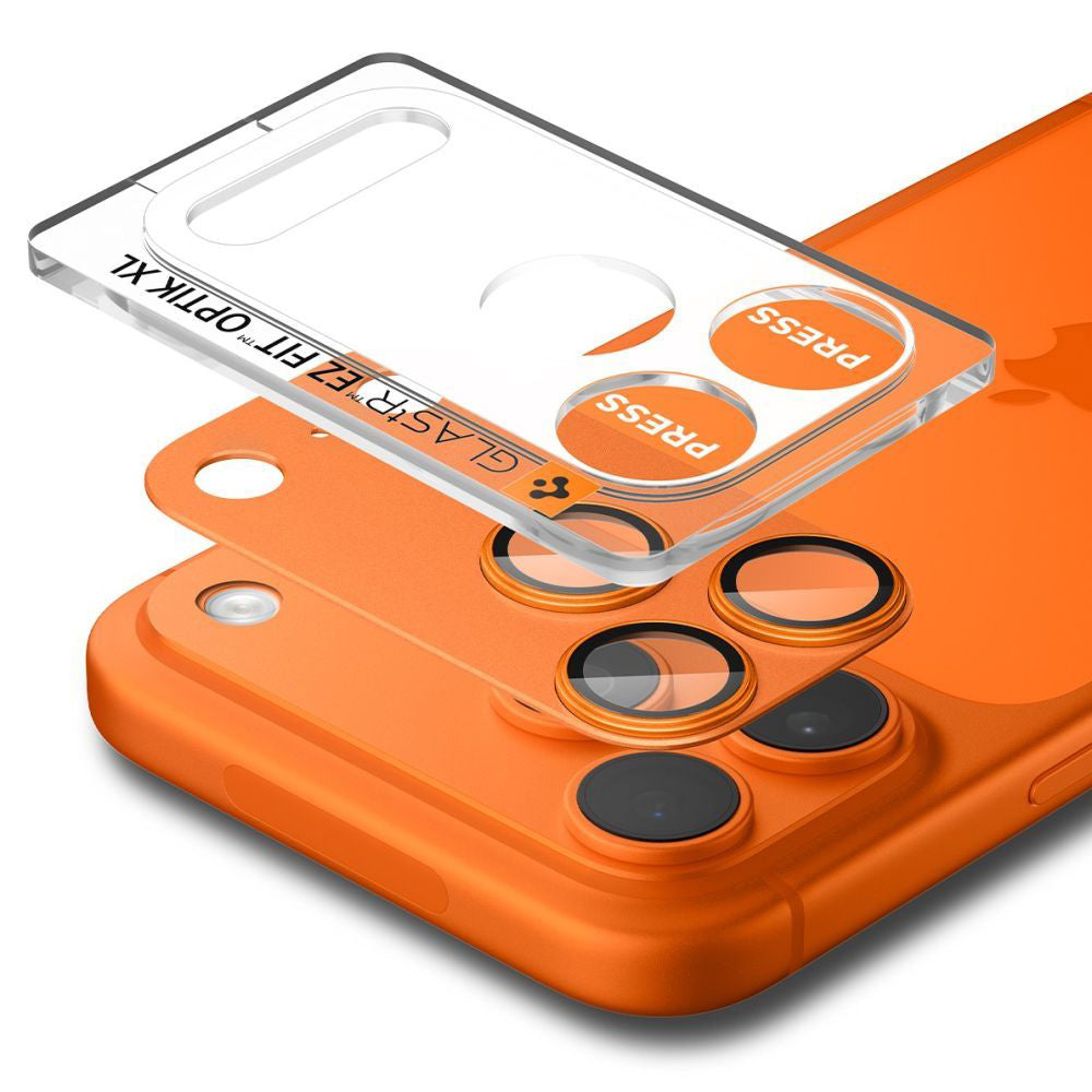 Spigen GlastR EZ FIT Optik Pro XL Rear Camera Protector for Apple iPhone 17 Pro, Tempered Glass, Set of 2 Pieces, Orange