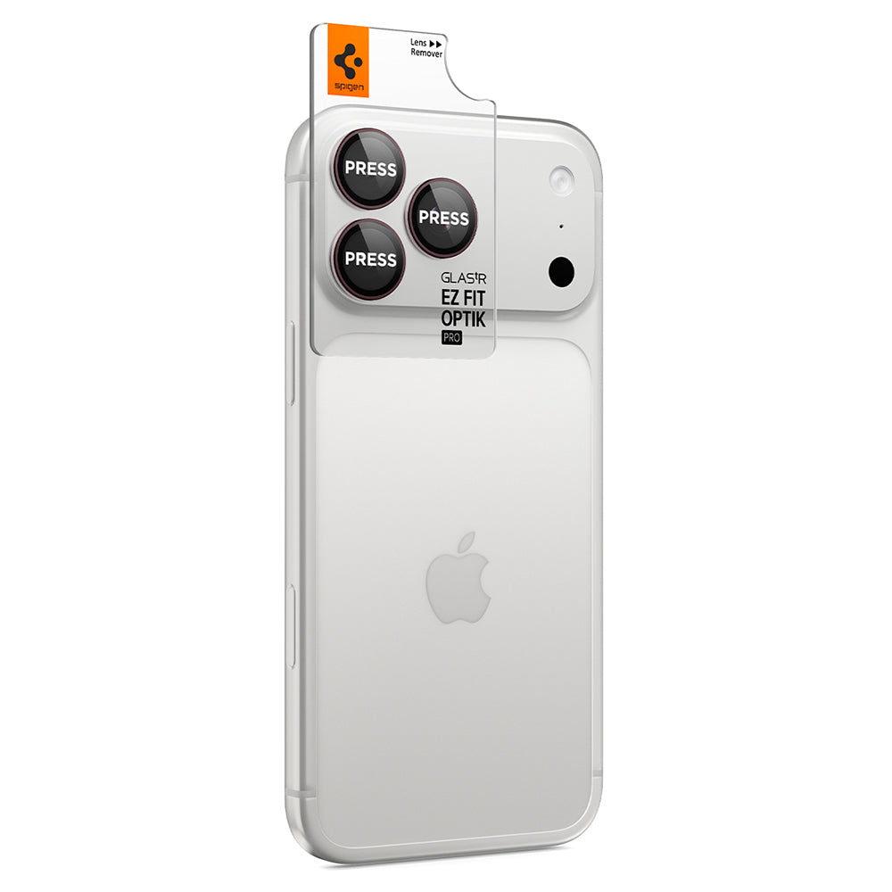 Pellicola protettiva per fotocamera posteriore Spigen GlastR EZ FIT Optik Pro per Apple iPhone 18 Pro / 18 Pro Max, vetro temperato, set da 2 pezzi, bordeaux AGL12044