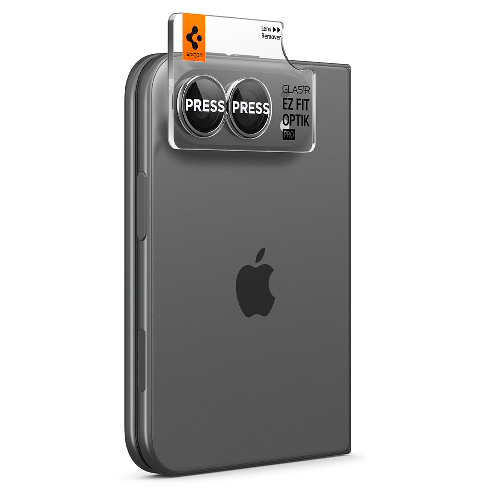 Pellicola protettiva per fotocamera posteriore Spigen GlastR EZ FIT Optik Pro per Apple iPhone Duo, vetro temperato, set da 2 pezzi, grigio AGL12012