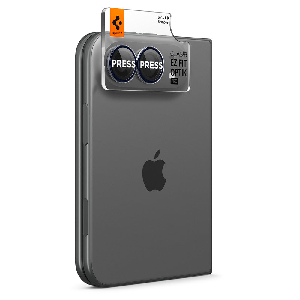 Pellicola protettiva per fotocamera posteriore Spigen GlastR EZ FIT Optik Pro per Apple iPhone Duo, vetro temperato, set da 2 pezzi, blu navy AGL12011