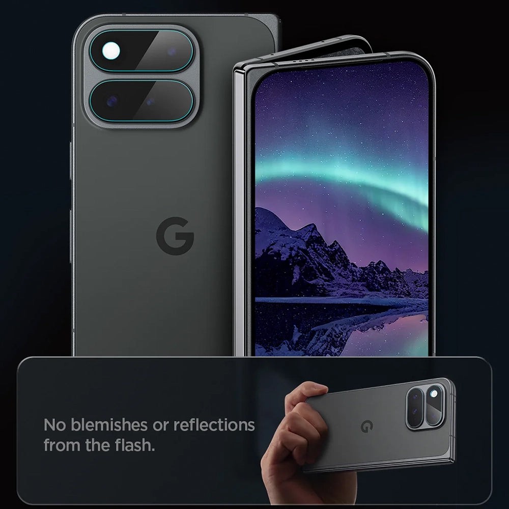 Pellicola protettiva per fotocamera posteriore Spigen GlastR EZ FIT Optik Pro per Google Pixel 11 Pro Fold, vetro temperato, set da 2 pezzi, trasparente AGL11491